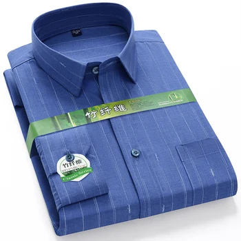 Нови бамбукови влакна ризи за мъже дълъг ръкав еластична безплатна грижа редовни годни рокля ризи удобни меки случайни бизнес блуза